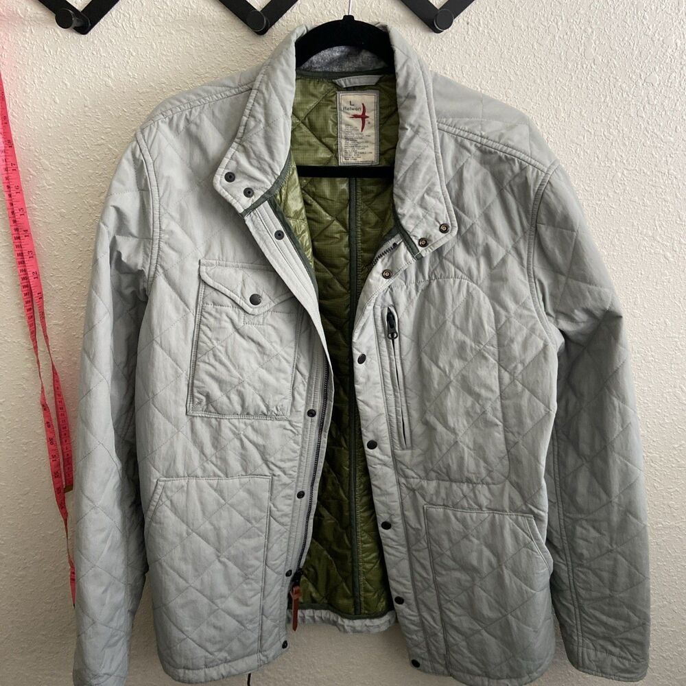 Relwen Jacket Mens Large Quilted Tanker Insulated Lined Stone Gray Green